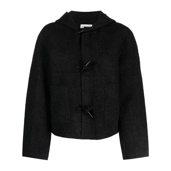 Totême Hooded Wool Blend Toggle Jacket - XS Dark Gray